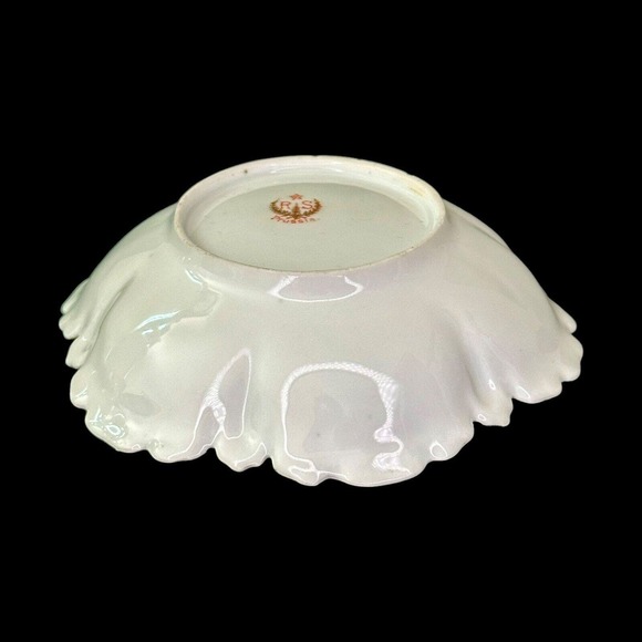 R S PRUSSIA ANTIQUE PORCELAIN ROSES JEWELRY CANDY DISH GOLD GREEN HAND PAINTED - Picture 8 of 15